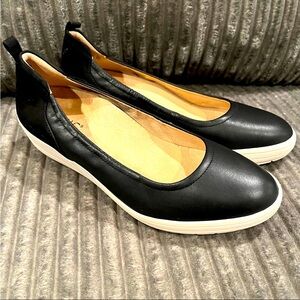 Women's Vionic Jacey Black Leather Arch Support Wedge sz 9 wide